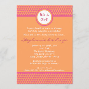 5x7 Rosa och Orange Polka Dot Baby Shower-inbjudan Inbjudningar