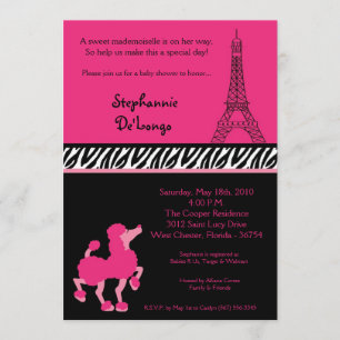 5x7 Rosa pudel Paris baby shower-inbjudan för flic Inbjudningar