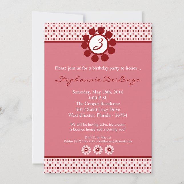5x7 Rosa Sweetheat PolkaDot Birthday-inbjudan Inbjudningar (Framsida)