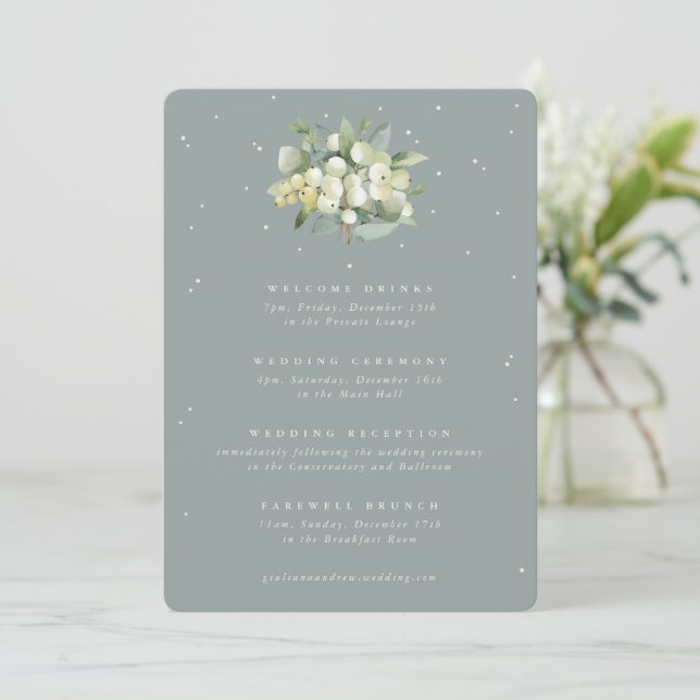 5x7 Seafoam Snowberry+Eucalyptus Bröllop Itinerary (Stående Fram)