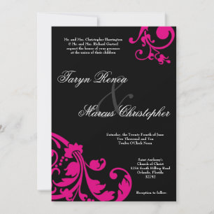 5x7 Shock rosa Svart Blommigt Linen Wedding bjudni Inbjudningar