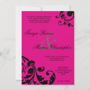 5x7 Shock rosa Svart Blommigt Linen Wedding bjudni Inbjudningar