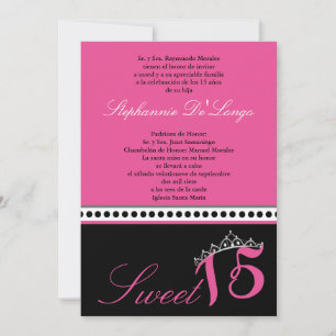 5x7 Shock rosa Tiara Quinceanera-partiinbjudan Inbjudningar