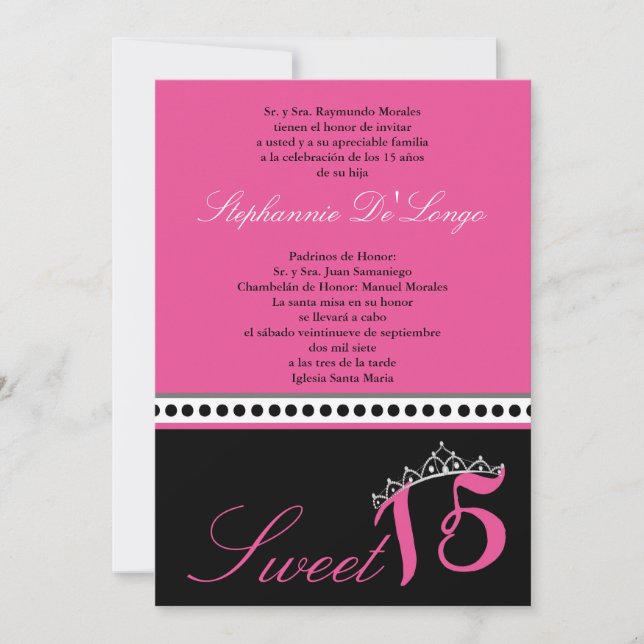 5x7 Shock rosa Tiara Quinceanera-partiinbjudan Inbjudningar (Framsida)