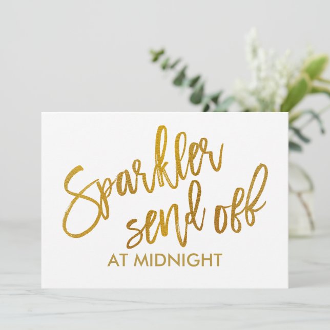 5X7 Sparkler Avskeds Tecken- Borst Skript Guld Fol (Stående Fram)