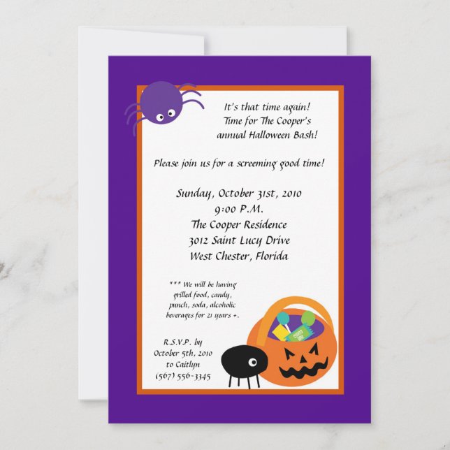 5x7 Spindlar Godis Halloween Kalas Inbjudan (Framsida)