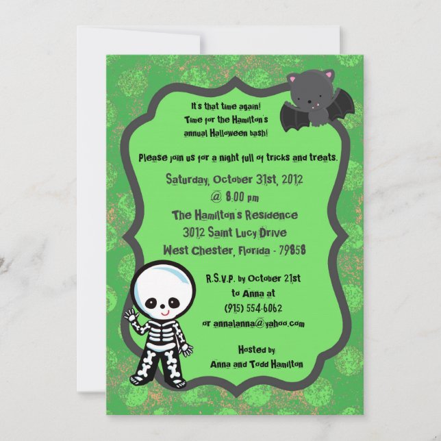5x7 Spöklik Barn Grön Halloween-fest Invitation Inbjudningar (Framsida)