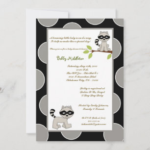5x7 Svart Grått Racoon Baby Shower-inbjudan Inbjudningar