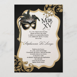 5x7 Svart maskeringsvarning - Quinceanera-inbjudan Inbjudningar
