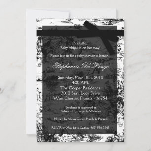 5x7 Svart Vit Toile Tyg Baby Shower Inbjudan