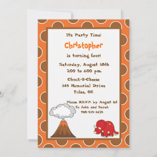 5x7 Tan Polkadot Dinosaur Birthday Inbjudan