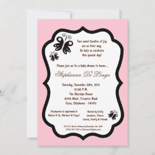 5x7 tänder - den rosa fjärilsbaby shower inbjudningar