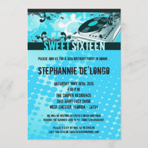 5x7 Teal DJ Spin Turntable16th Birthday bjudande Inbjudningar