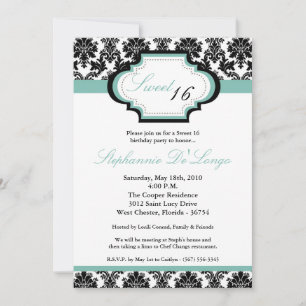 5x7 TiffanyBlu Damask Sweet 16 födelsedagsinbjudan Inbjudningar