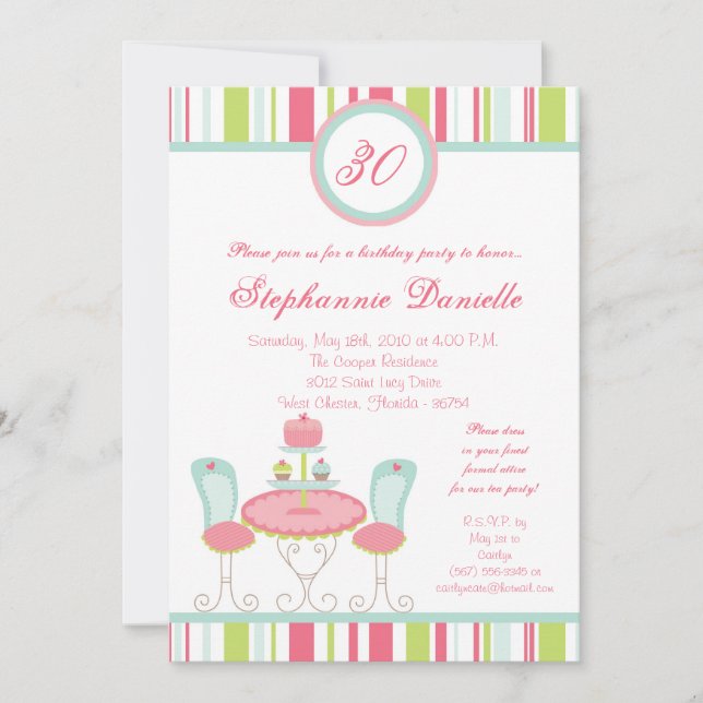 5x7 Trendig Chic Tea Party födelsedagsdelsinbjudan Inbjudningar (Framsida)