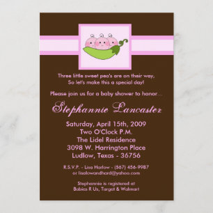 5x7 TRIPLET SweetPea i podbaby showerinbjudan Inbjudningar