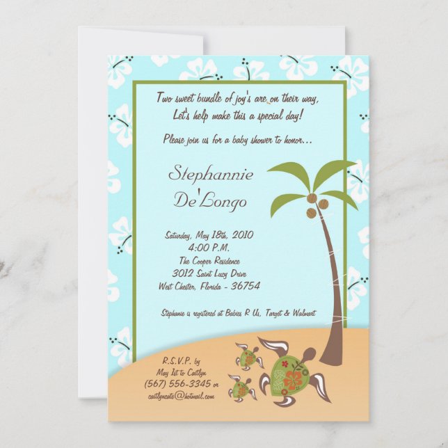 5x7 Tropical Turtle Mammas TWILLINGARS Shower-inbj Inbjudningar (Framsida)