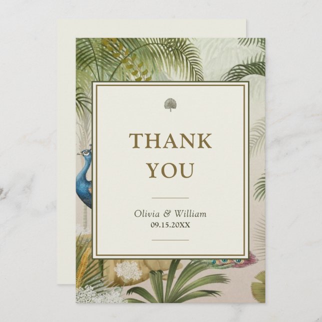 5x7 Tropiska Peacock Handflatan Blank Bröllop Tack (Fram/baksida)