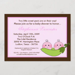 5x7 TVILLINGAR Söta ärtor i balja Baby Shower-inbj Inbjudningar