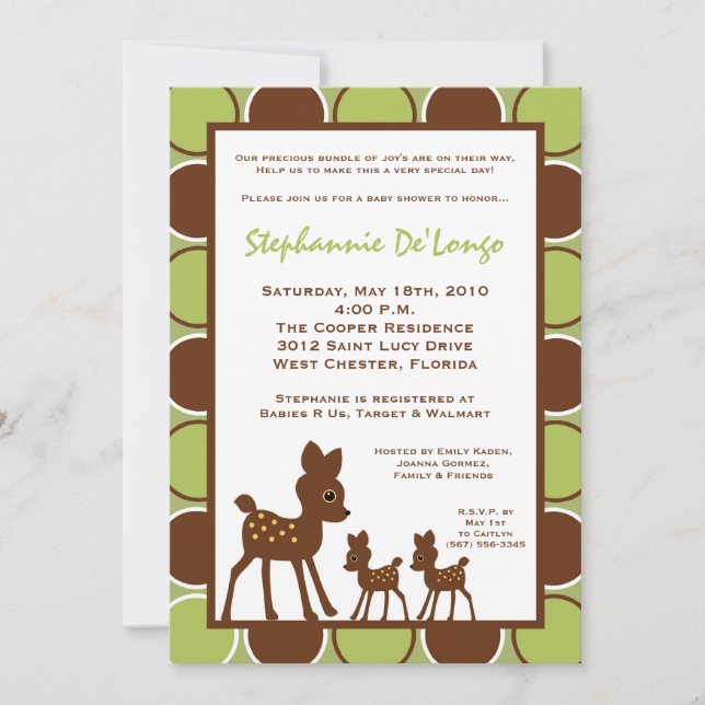 5x7 TWILLINGAR Baby Skogen Hjort Baby Shower-inbju Inbjudningar (Framsida)