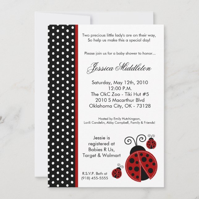 5x7-TWILLINGARS Nyckelpiga PolkaDot Baby Shower-in Inbjudningar (Framsida)