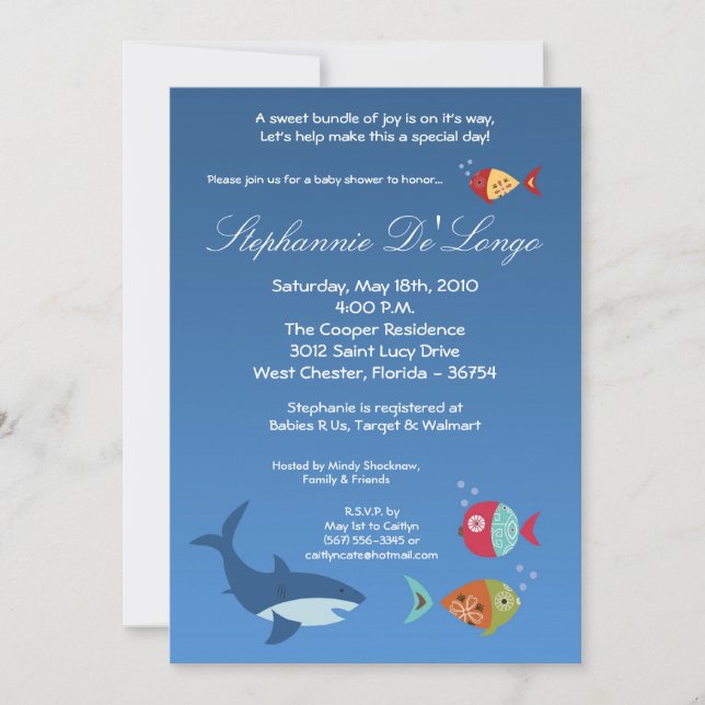 5x7 Under Sea SharkFish Baby Shower-inbjudan Inbjudningar (Framsida)
