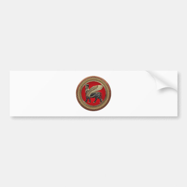 [600] Assyrian Winged Bull: Guld och Black Lamassu Bildekal (Framsidan)