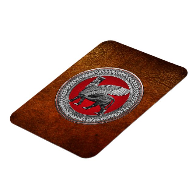 [600] Assyrian Winged Bull: Silver & Black Lamassu Magnet (Vänstra Sidan)