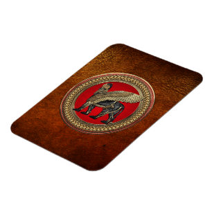 [600] Assyriansk vind Lejon: Guld & Black Lamassu Magnet