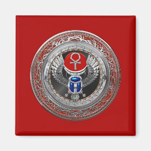 [600] Egyptiska Winged Scarab och Ankh Helig Silve Magnet