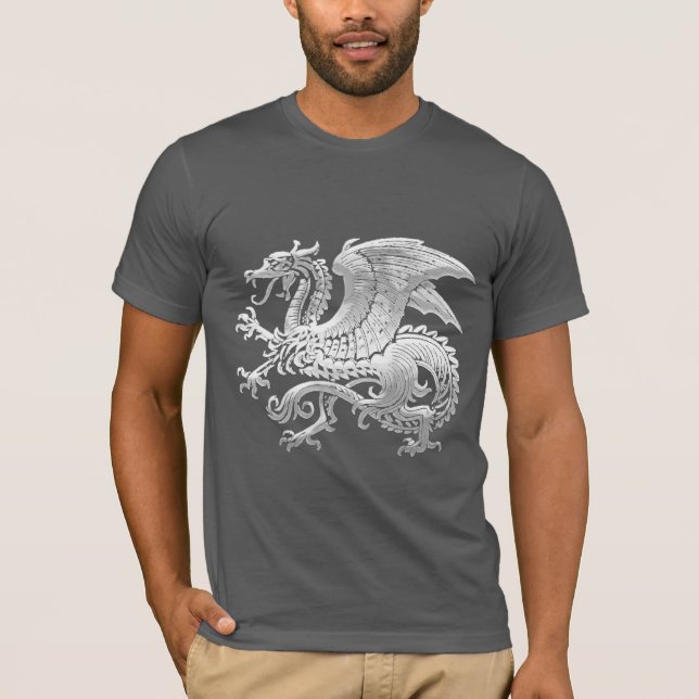 [600] Isländsk drake, Landvættir [silver] Tee Shirt (Framsida)