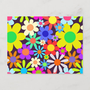 600 Retro Land Blommigt Daisy Fält Vykort