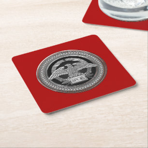 [600] Silver Roman Imperial Eagle över Medallion Underlägg Papper Kvadrat