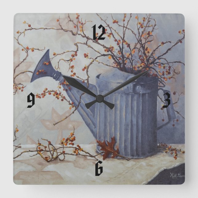 6033 Bittersöt i Watering Can på Quilt Clock Fyrkantig Klocka (Framsida)