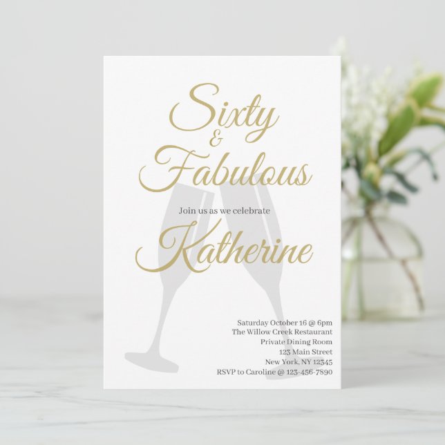 60 and Fabulous | 60th Birthday Party Gold Script Inbjudningar (Stående Fram)