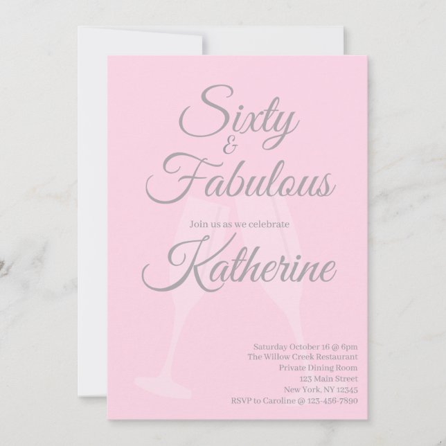 60 and Fabulous | 60th Birthday Party Pink Script Inbjudningar (Framsida)