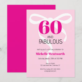 60 and Fabulous Fun Ribbon Hot Pink 60th Birthday Inbjudningar