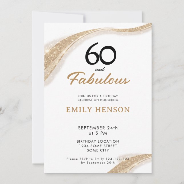 60 and Fabulous Gold 60th Birthday Invitation Inbjudningar (Framsida)