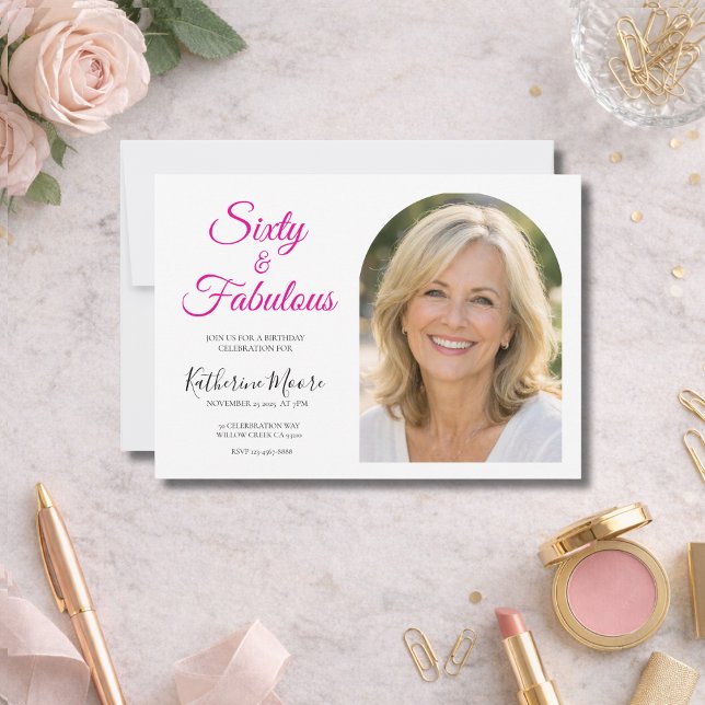 60 and Fabulous Photo 60th Birthday Party  Inbjudningar (Skapare uppladdad)