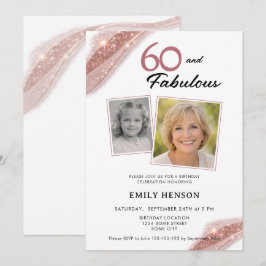 60 and Fabulous Rose Gold 2 Photo Birthday Inbjudningar