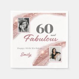 60 and Fabulous Rose Gold Photo Birthday Party Pappersservett