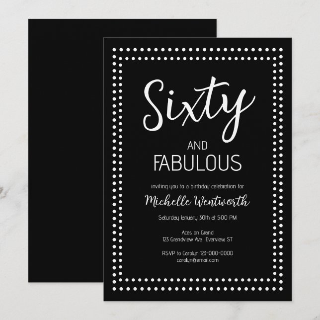 60 and Fabulous Sixtieth Birthday Party Inbjudningar (Fram/baksida)
