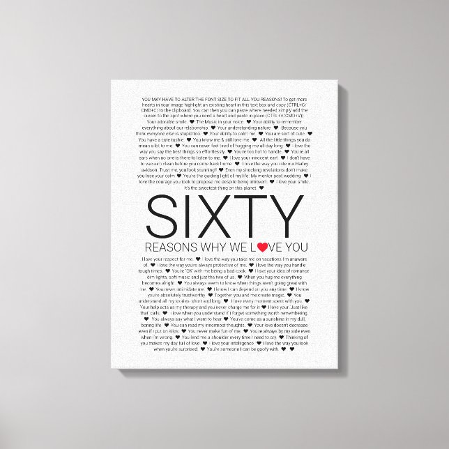 60 anledningar till att vi kärlek er bröllop vow k canvastryck (Framsida)