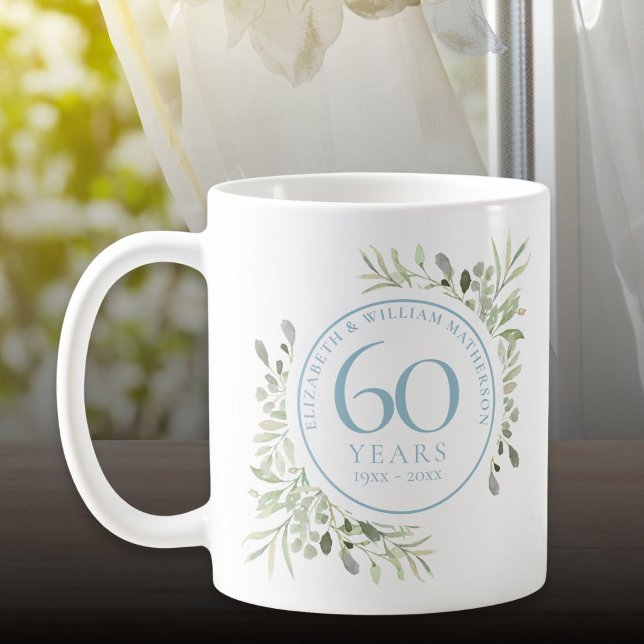 60 år akvarellblommor diamonjubileum kaffemugg (60 Years Watercolor Floral Diamond Anniversary Coffee Mug)