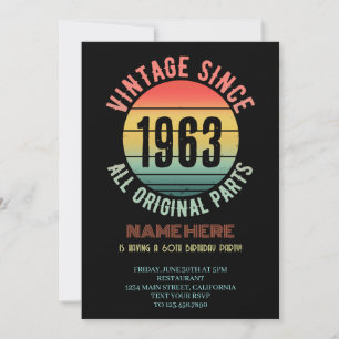 60 år av att vara fantastisk 1963 födelsedagsfest inbjudningar