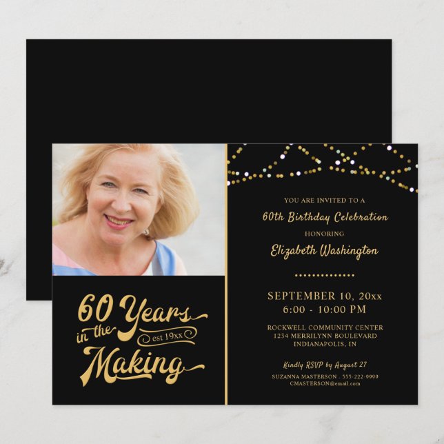 60 ÅR AV FÖDELSEÅREN I DEN SKAPAR String Ljus Inbjudningar (Fram/baksida)