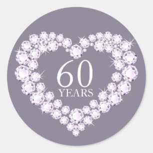 60 år grått och vita klistermärken med diamant hjä