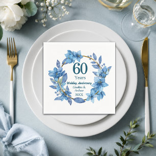 60-års blå blom diamant bröllopsjubileum pappersservett