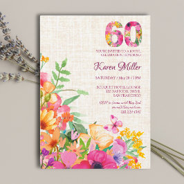 60 års Blommor Blommigt Linen 60:e födelsedagen Inbjudningar