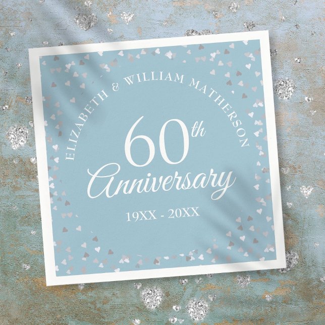 60-års bröllops diamantjubileum Hjärtor Konfetti Pappersservett (60th Wedding Diamond Anniversary Hearts Confetti Napkins)